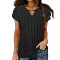 thumbnail image 4 of HAPIMO Women's Trendy Loose Tops Eyelet Dressy Tunic Clearance for Teen Girls Solid Color Ruched Summer Petal Sleeve Keyhole Neck Pullover Elegant Casual Relaxed Blouses Black XL, 4 of 8
