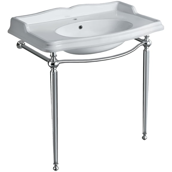 Britannia Large Rectangular Sink Console with Front Towel Bar and Single Faucet Hole Drill