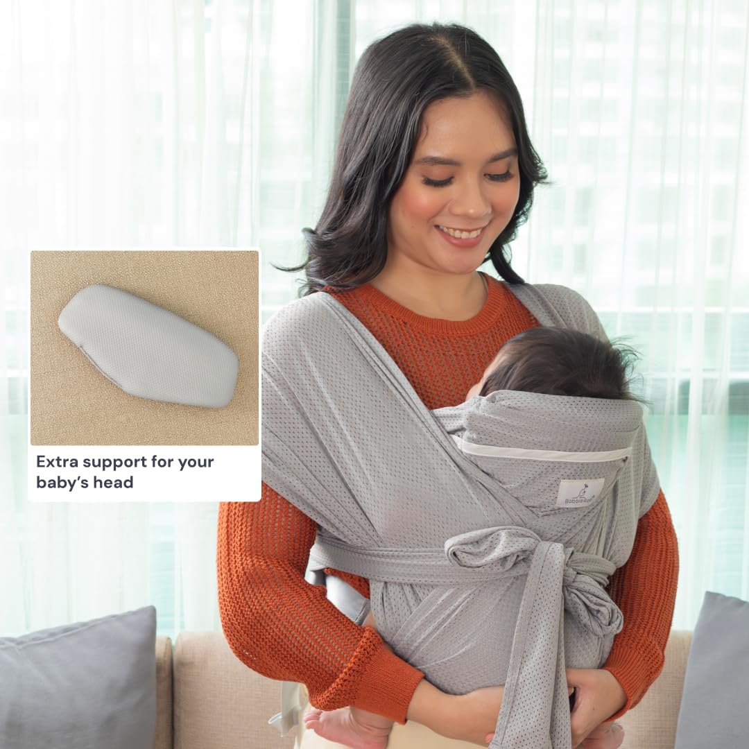 BabbleRoo Baby Wrap Carrier, Adjustable Baby Carriers for Newborn to Toddler,8-34 lbs, 3-24 months, Gray