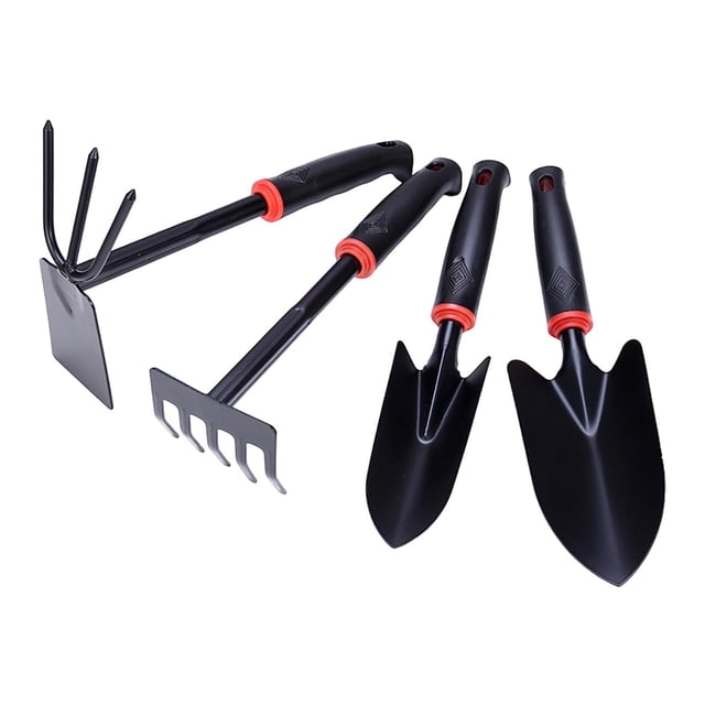 S SERENABLE 4Pcs Garden Tool Set Rake 2 in 1 Hoe and Cultivator for Planting Cultivating Style A
