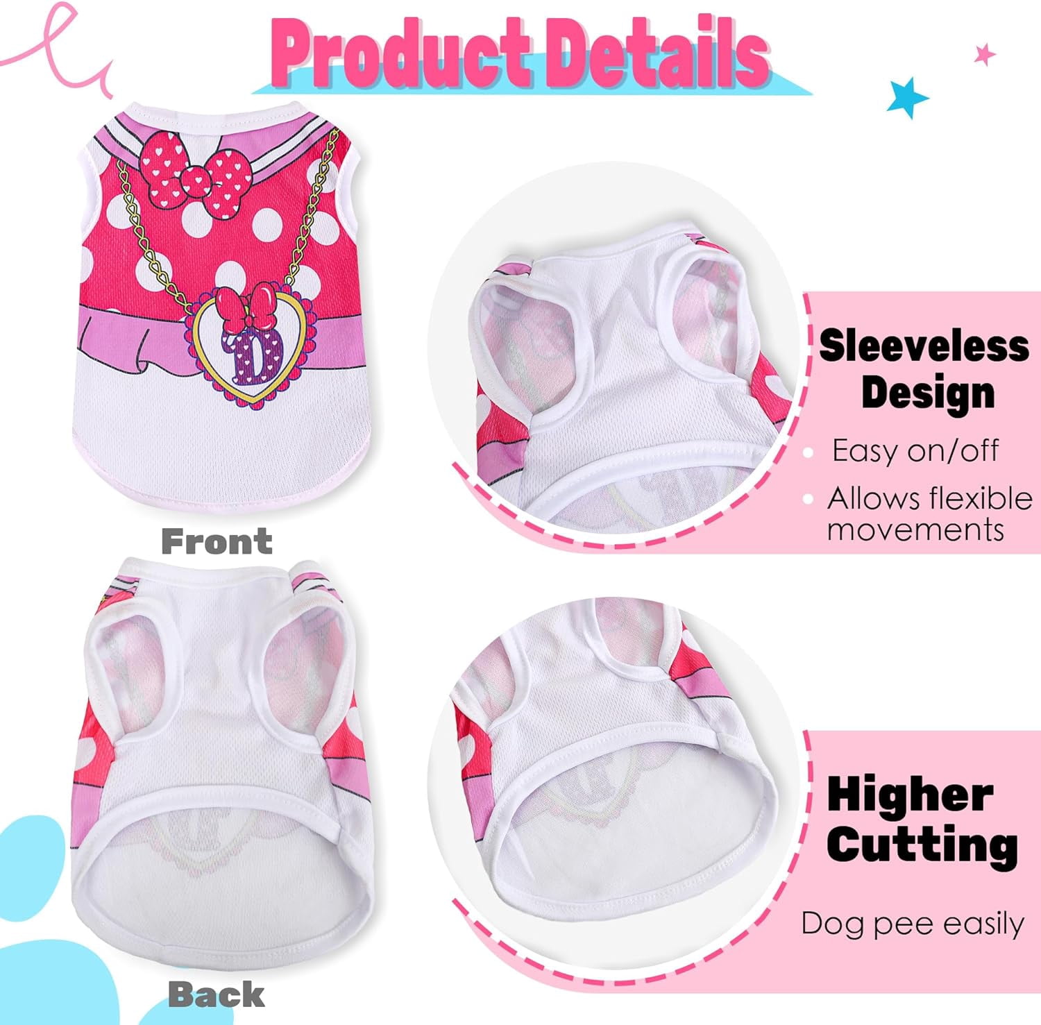 4 Pack Dog Clothes Medium Sized Dogs: Mesh Dog Shirts with Cute Patterns, Size XXS-XL Fit for 2-16lb Dogs Pet T-Shirts, Girl & Boy Puppy Clotheing for Spring Summer XL