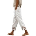 thumbnail image 3 of VBVC Women's Drawstring Cotton-Linen Pants,Hollow Out Eyelet Cropped Trousers For Women,Ladies Casual Lightweight Summer Beach Pants with Pockets,White,S-3XL, 3 of 8