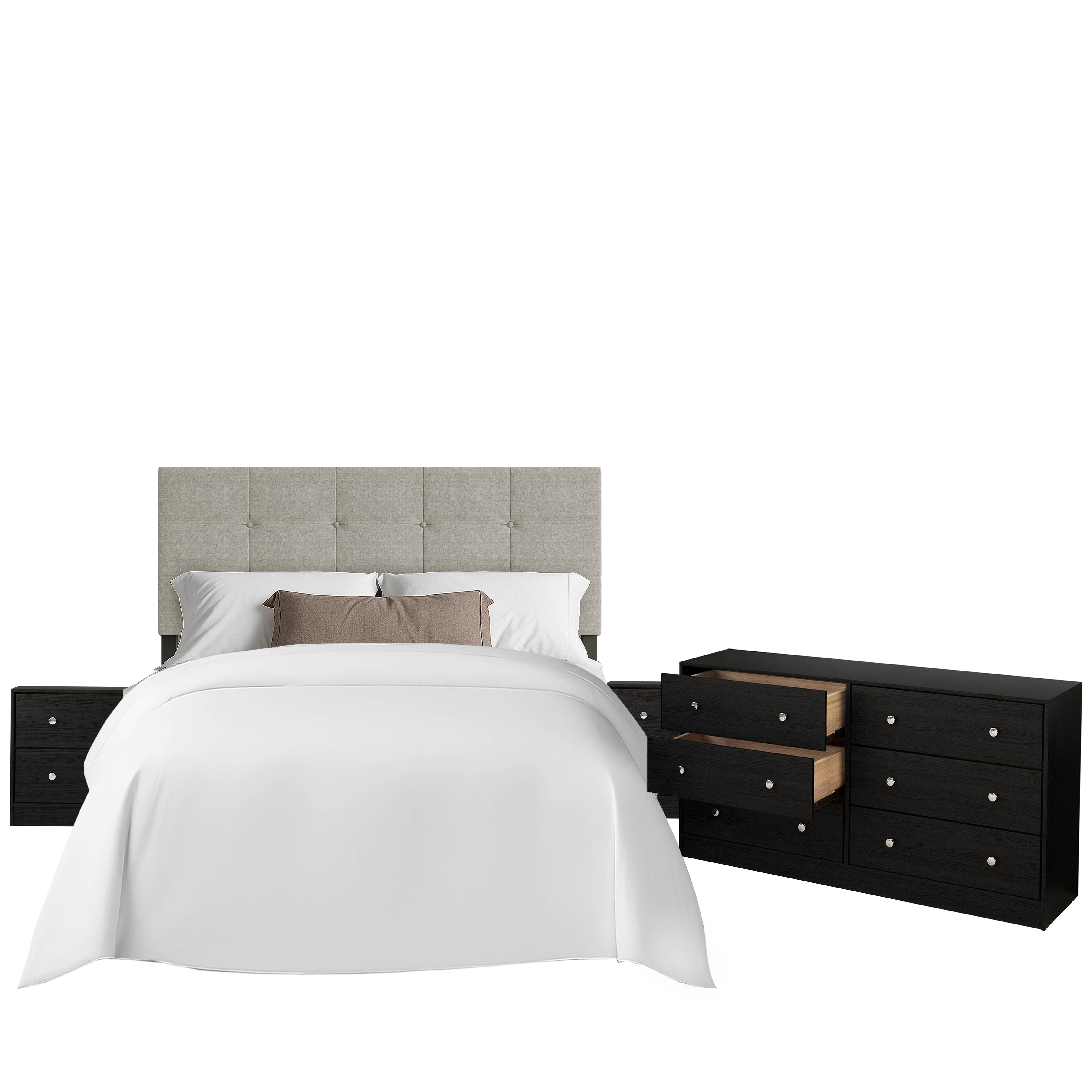 Home Design Gina Upholstered Headboard with Altoona Dresser and 2 Nightstands; Bedroom Set