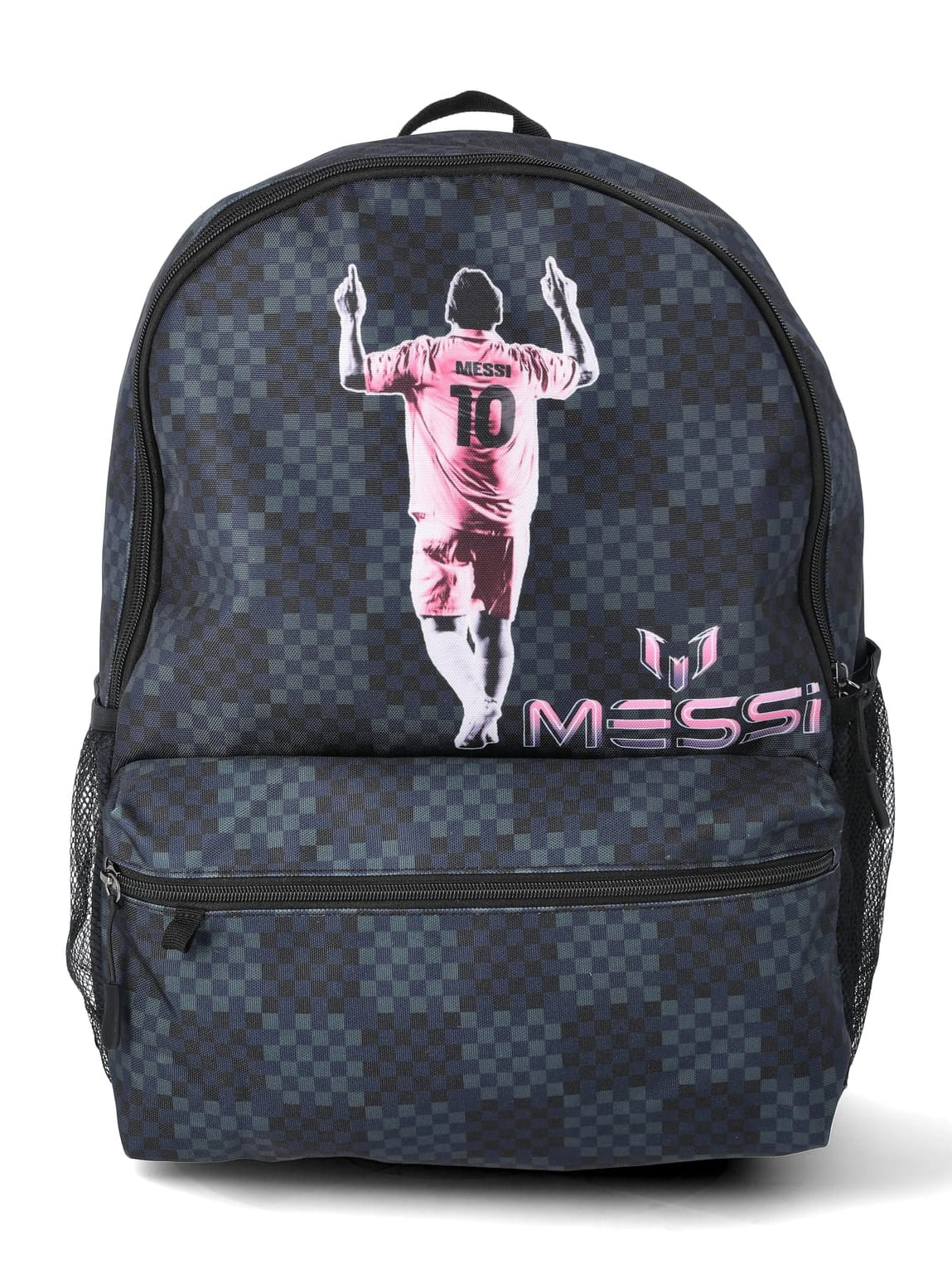 Messi Kids' 17" Checkered Backpack and Pencil Case 2-Piece Set, Black
