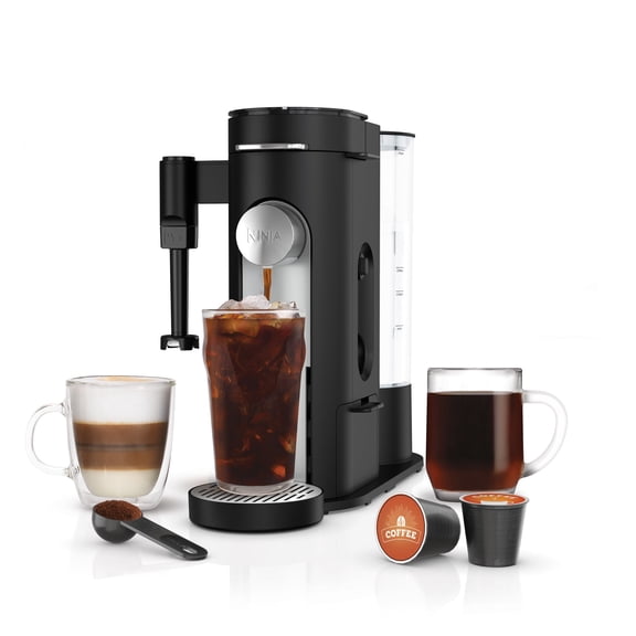 Restored Ninja PB051 Pods & Grounds Single-Serve Coffee Maker, K-Cup Compatible, Built-In Frother, Black () (Refurbished)