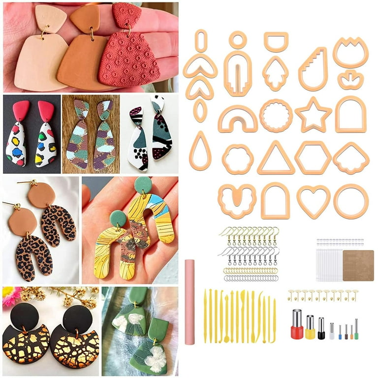 Maidston 30pcs Polymer Clay Cutters for Earrings 10 Shapes 3 Sizes Clay Earring Cutters with Earring Bags Hooks Plugs and Jump Rings Clay Earring Making Kit