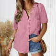 thumbnail image 2 of Zpanxa Womens Summer Tops, Solid Color Linen Shirt Cotton Button Up Shirt Short Sleeve Loose Collared Casual Hot Pink XL, 2 of 8