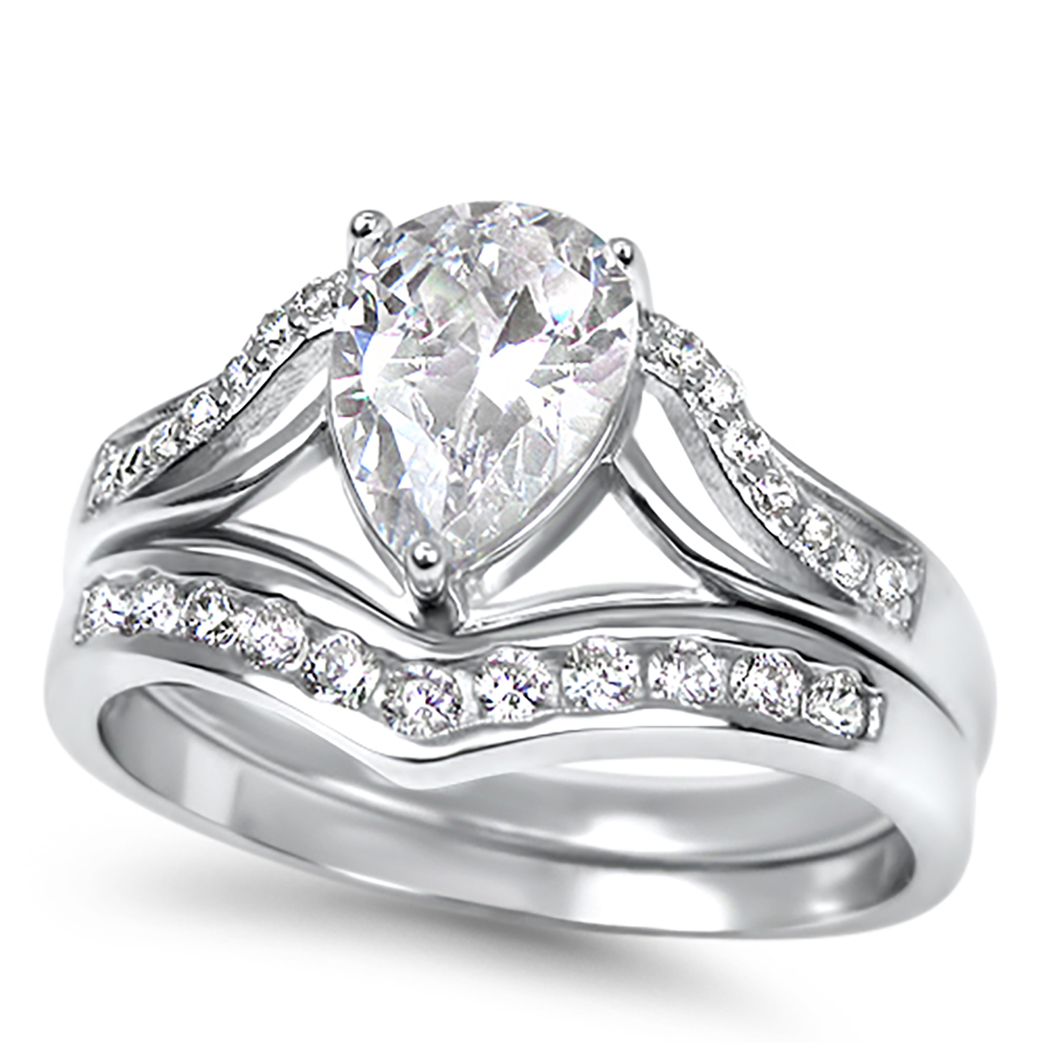 Vintage Simulated Diamond Silver Wedding Engagement Bridal Ring Set for Women Size 7