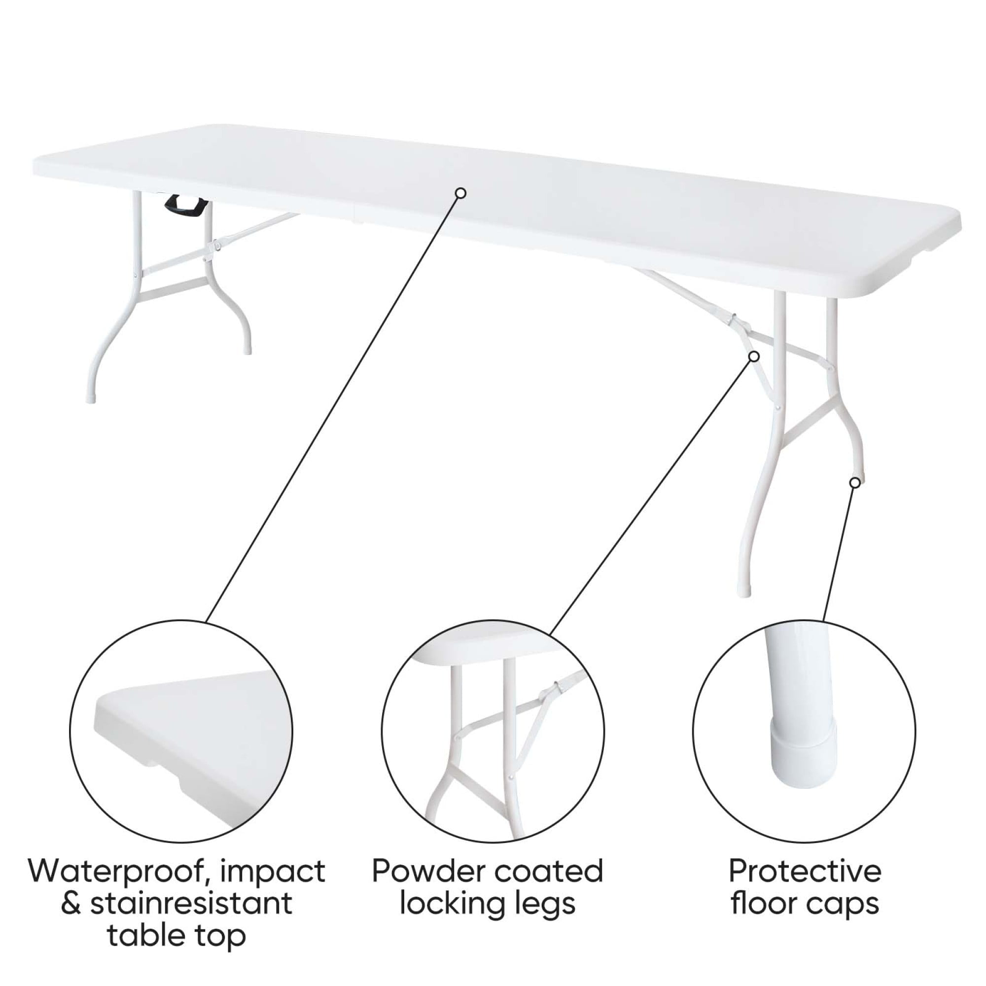 8 Foot Folding Table,Outdoor Folding Table,Bi-Fold,Outdoor Table for Picnic Party Dining Camp,White