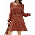 thumbnail image 3 of Womens Square Neck Long Sleeve Fall Dresses Casual Babydoll Sweater Dress Brick Red L, 3 of 7