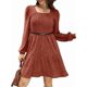 thumbnail image 3 of Vestido Estilo Babydoll Informal de Otoño con Cuello Cuadrado y Larga para Mujer. Rojo Ladrillo XL, 3 of 7