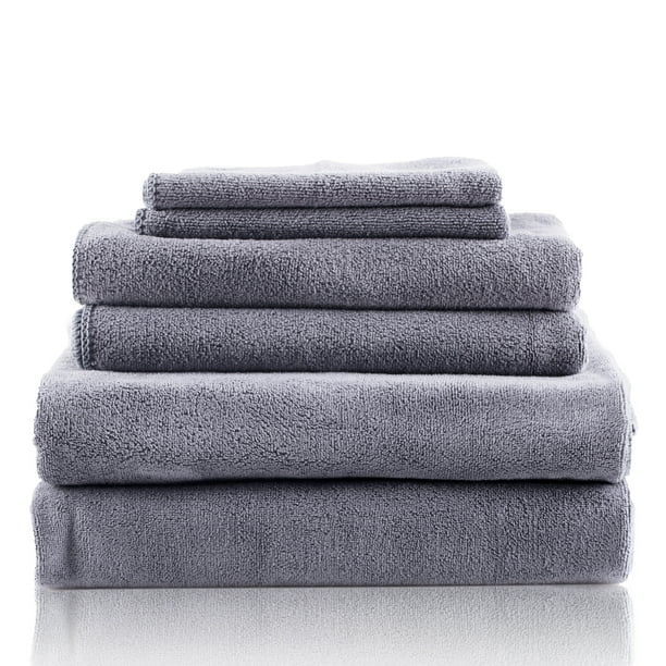 Jml 6 Piece Microfiber Towel Set Ultra Absorbent And Fast Drying Bath Towel 30 X60 Hand Towel 18 X30 Wash Cloth 13 X13 Grey Walmart Com Walmart Com