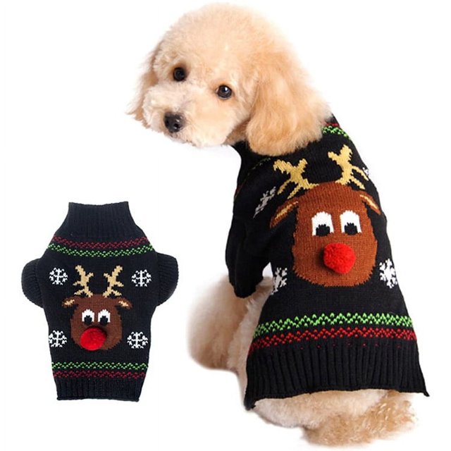 CHAO Abrigos para perros, (Negro XL) Suéter de invierno para perros Suéter con patrón navideño Abrigo de punto para ropa de invierno para mascotas Suéter de moda Regalo para perros