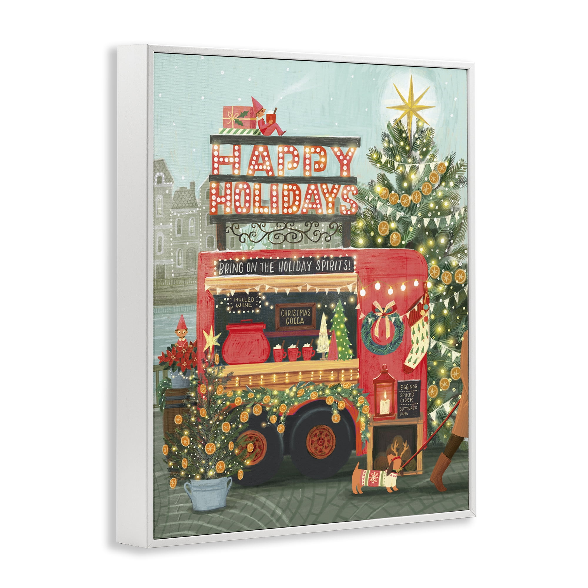Stupell Industries Christmas Beverage Truck Holiday Painting White Framed Art Prints Wall Art, 24 x 30