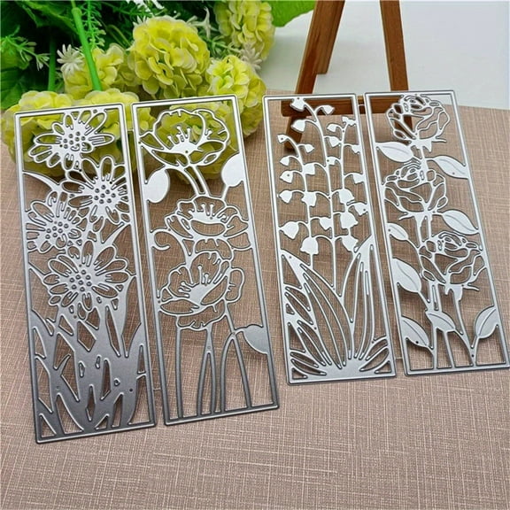 Die Cuts for Card Making, Ouginx 4 Pieces Background Flower Frame Metal Cutting Dies DIY Die Cutters Die Stencils for Scrapbooking, Embossing & More