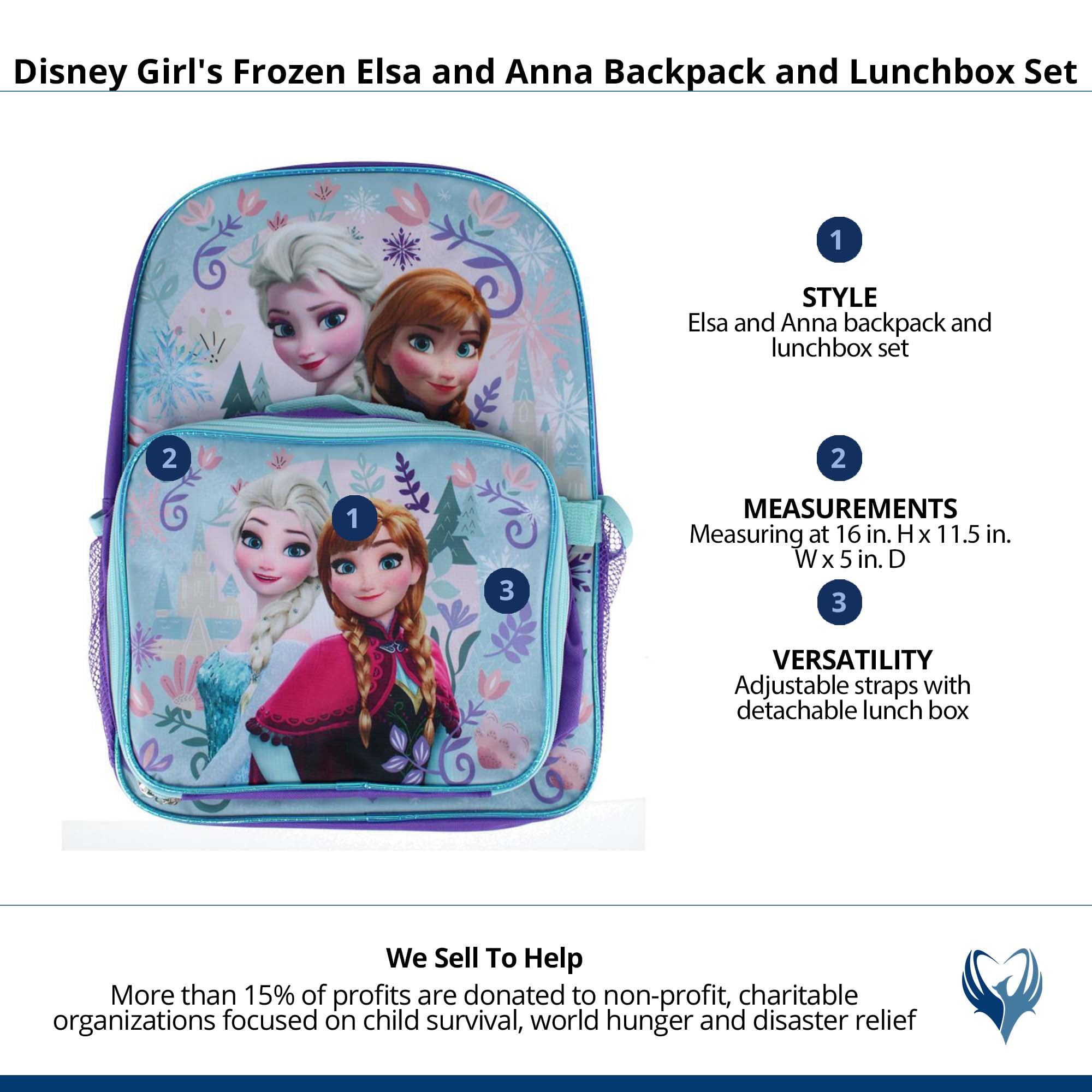 CTM Girl's Disney Frozen Elsa and Anna Backpack and Lunchbox Set