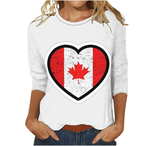 WZXFASHION 2025 Womens Canada Day Shirts Canada Flag Graphic Tshirt Canadian Maple Short Sleeve Patriotic Tee Tops Summer Up To 50% Off Women's Long sleeve T-shirt