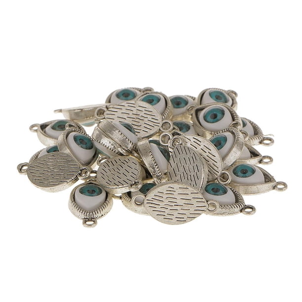 30 amuleto de aleación con forma de ojo malvado para hacer joyas, collares y pulseras. Plata