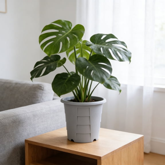 YHAICO Large Dark Gray Plastic Planter - Thickened Round Flower Pot for Houseplants, Breathable Design with Tray to Prevent Water Stagnation, Modern Indoor Outdoor Decor
