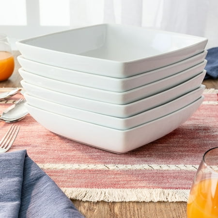 Carnival Square Bowl - Better Homes & Gardens Loden Square Pasta Bowls, White, Set of 6