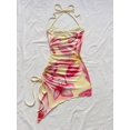 thumbnail image 2 of Pink Floral Print Halter Neck Bodycon Dress With Asymmetric Hem And Side Tie, 2 of 7