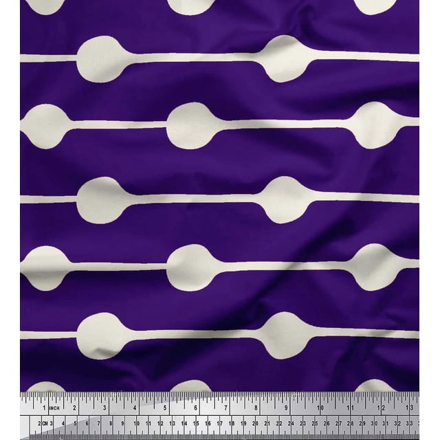 Soimoi Purple Poly Georgette Fabric Dot & Stripe Print Sewing Fabric Yard 42 Inch Wide