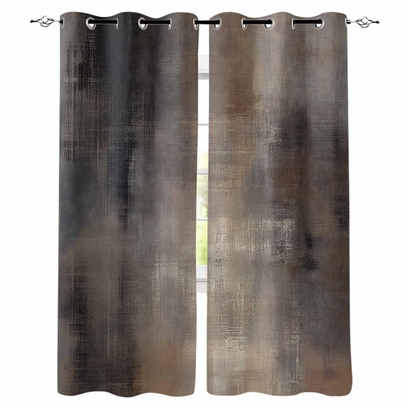 Brown Blackout Curtains for Bedroom/Living Room, Thermal Insulated Kitchen Curtains, Modern Abstract Art Ombre Oil Painting Grommet Darkening Window Treatment Drapes 52"x72"x2