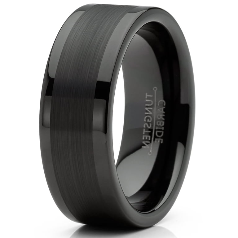 Men's Tungsten Carbide Wedding Band With Blue Wood Burl Inlay - 8MM Comfort Fit, Black, Scratch-Resistant