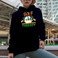 thumbnail image 2 of Witty Golf Is My Therapy with a Ball & Clubs, Golf Player, Golfing or Golfer Themed Merch Gift, Navy Blue Hooded Sweatshirt or Hoodie, Small, 2 of 5