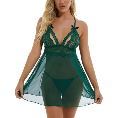 

Women’s Lace Hollow Suspender Dress and Thong Sexy Lingerie Set