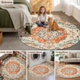 thumbnail image 5 of Orange Beige Boho Round Area Rug 3Ft Washable Small Circle Rugs for Kitchen Entryway, Vintage Ethnic Abstract Art Floral Non-Slip Carpet Floor Mats Indoor Outdoor Carpet Runner Aesthetic Home Decor, 5 of 8