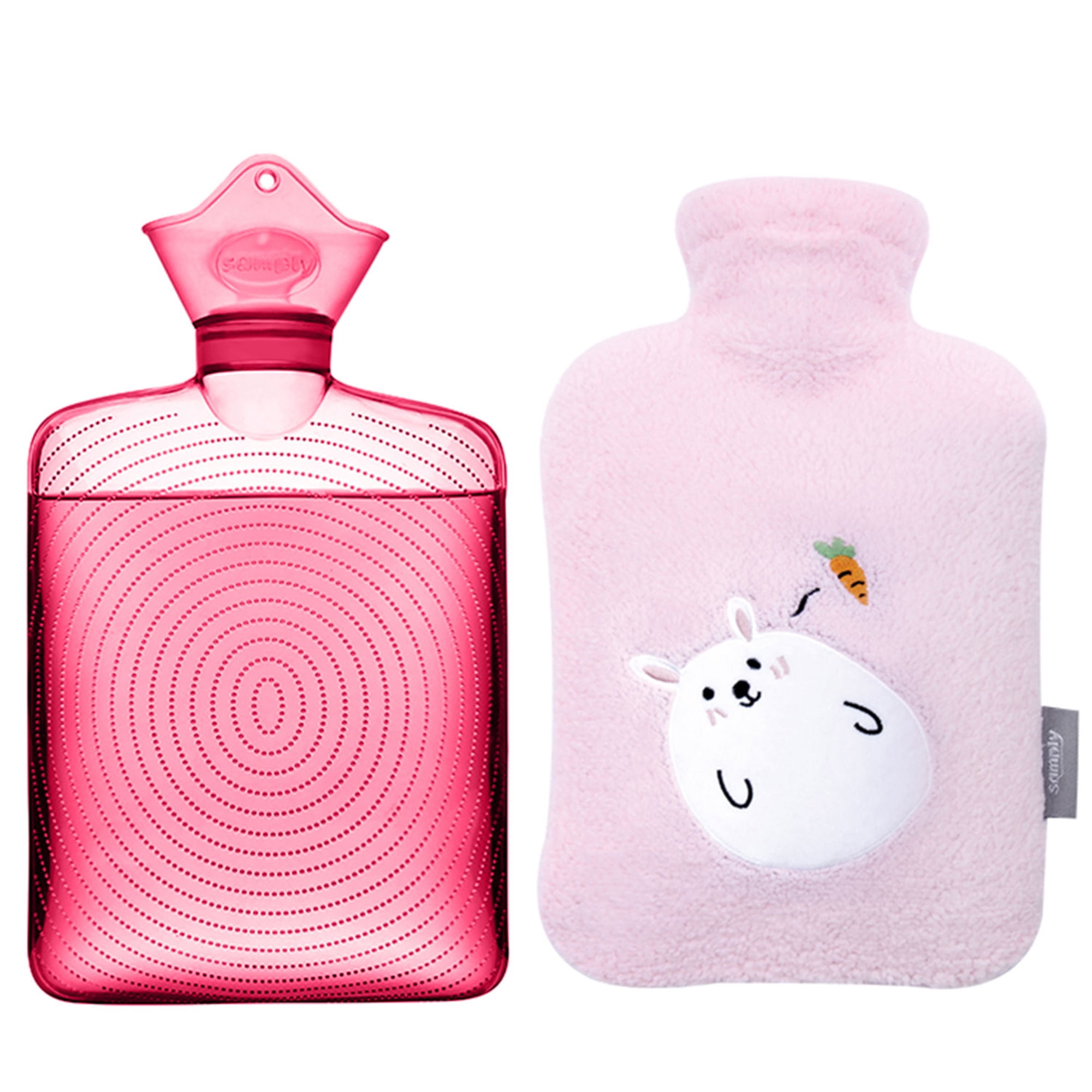 Samply Hot Water Bottle with Cute Fleece Cover, 2L Hot Water Bag ,Pink Rabbit