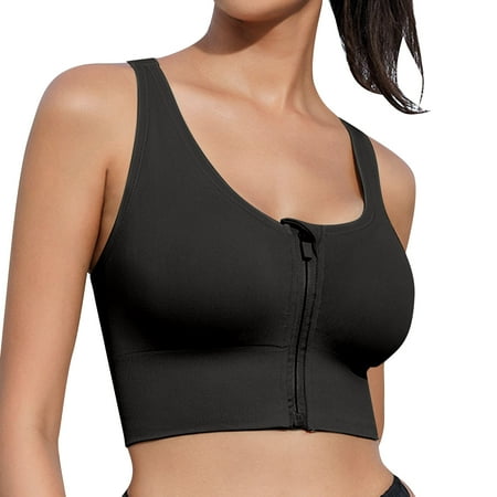 

MIASHUI Women Front Zipper Sports Bras Tank Solid Color Vest Crop Tops