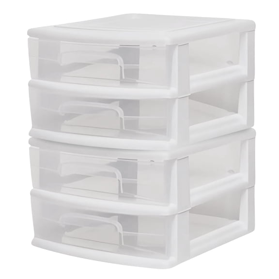 Open Box Homz Plastic 2 Drawer Medium Storage Cart, White with Clear Drawer 2pk