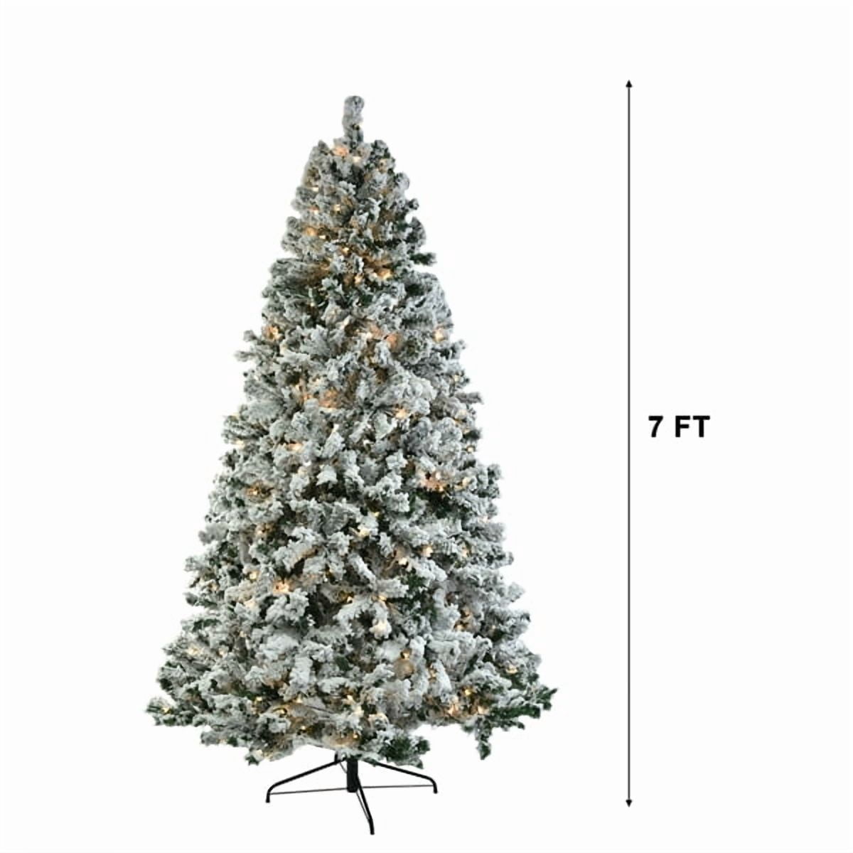 Alvantor 7 ft Pre-Lit Snow-Flocked Artificial Christmas Tree with 400 Warm and Cool White LED Lights, Remote Control and 1000 PVC Tips