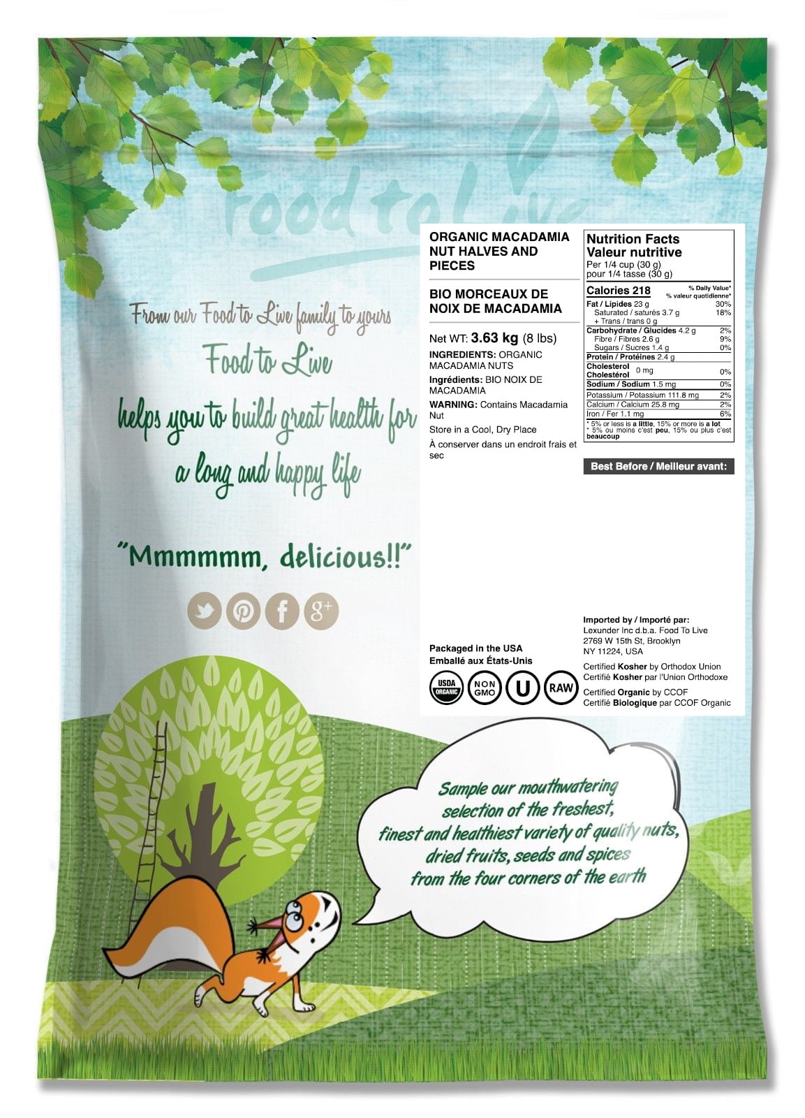 Organic Macadamia Nut Halves and Pieces, 8 Pounds — Non-GMO, Kosher, Raw, Vegan — by Food to Live
