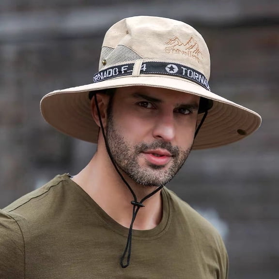 Sun Hats for Men UPF 50 Foldable Wide Brim Outdoor Hiking hat Beach Summer cowboy Hats-Khaki hat