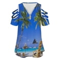 thumbnail image 4 of Seaside Holiday Home Womens Summer V Neck Zipper Top Short Sleeve T Shirt Off Shoulder Top Casual Classy Loose Shirts, 4 of 7