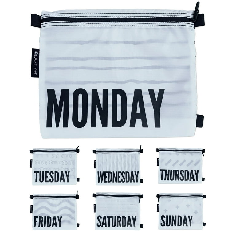 Lucky Love Packing Cubes for Kids Baby Suitcase Travel Organizer for Disney Vacations Summer Camp Days of Week Black White