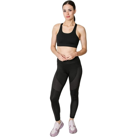 GS4LESS Women's Black Mesh Two Pattern Leggings, X-Large