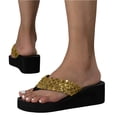 thumbnail image 3 of pwidon Women's Wedge Platform Thong Flip Flops Sequin Sparkly Bling Open Toe Slip On Summer Beach Casual Walking Sandals Gold 8.5, 3 of 6