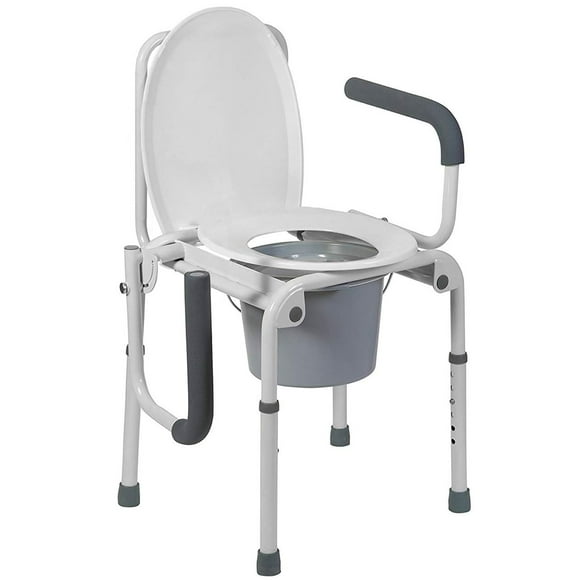 DMI Portable Toilet for Adults, Deluxe Commode For The Elderly, FSA HSA Eligible, Drop Arm Commode For Easy Transfers, Steel Portable Toilet or Porta Potty, Easy No Tool Assembly, White