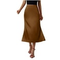thumbnail image 2 of Byworldtasic Womens Skirts Women's Satin High Waist Hidden Elasticized Waistband Flared Casual A Line Midi Skirt, 2 of 5