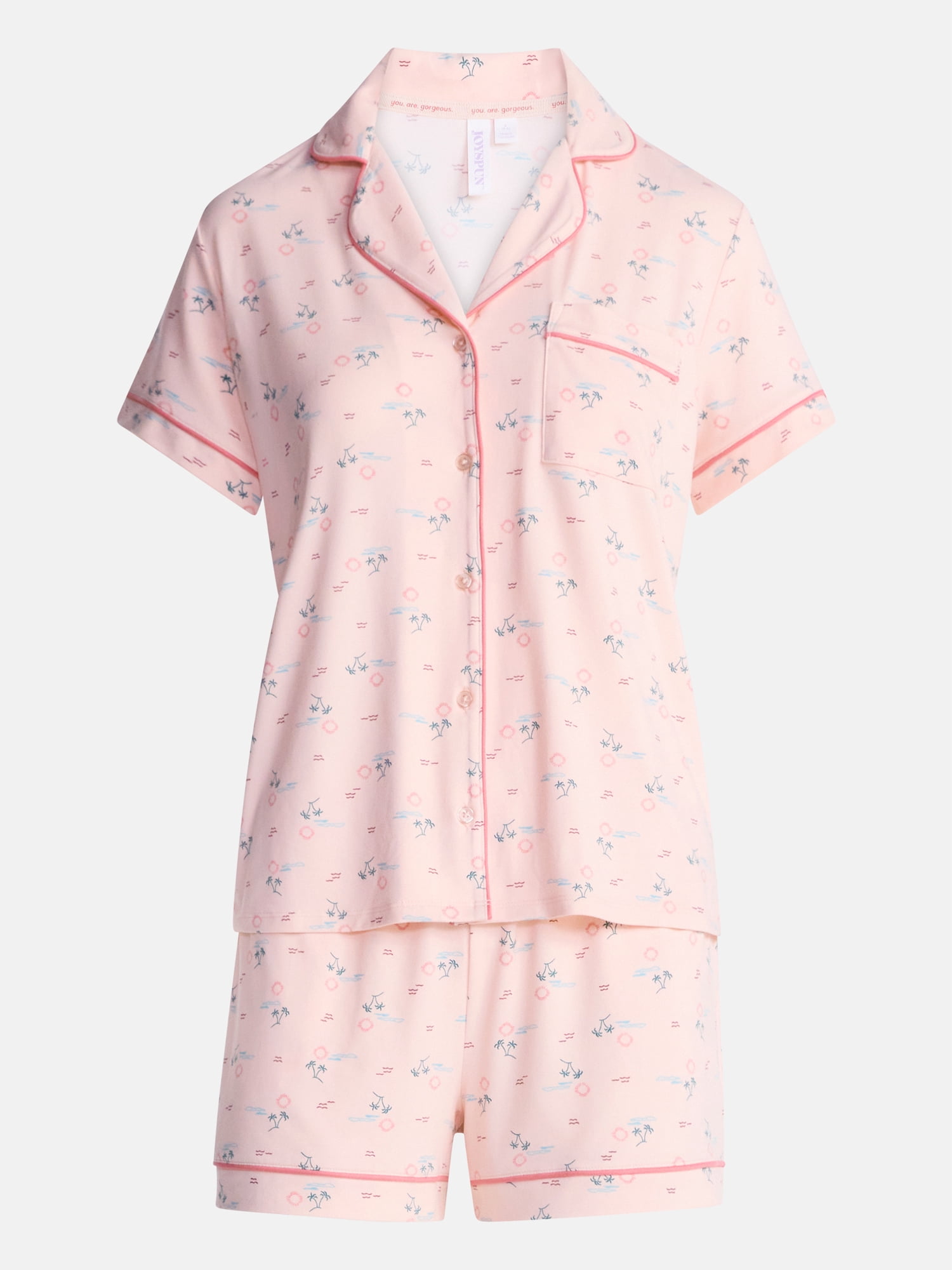 Joyspun Women's Dreamy Soft Collection Notch Collar Top and Shorts Pajama Set, 2-Piece, Sizes XS-3X