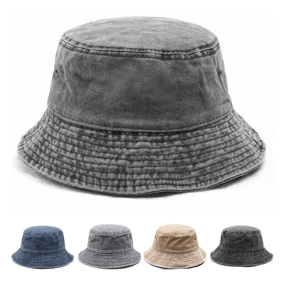 SmartBy Bucket Hat Solid Color Washed Vintage Anti-UV Sunscreen Decorative Denim Unisex Women Men Cap Headwear