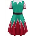 thumbnail image 4 of Vestido HUOGUO con estampado navideño de muñeco de nieve para mujer, estilo swing vintage, 4 of 4