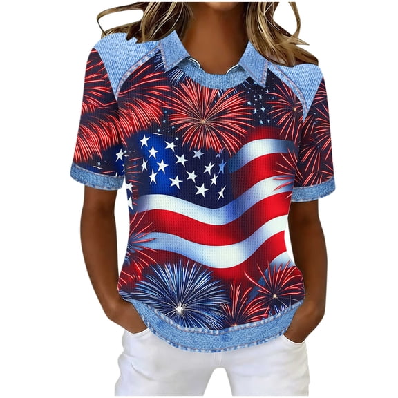 successthop Independence Day T Shirt Women Flags Plus Size Summer Shirts Festival Top Crewneck Short Sleeve Clothes Red
