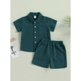thumbnail image 2 of GXFC Toddler Baby Boys Summer Solid Shorts Outfits Infant Boys Short Sleeve Lapel Button Down Shirt Tops and Short Pants Set Casual Clothes 2Pcs 0-3T, 2 of 9