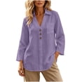 thumbnail image 2 of Neewe Womens Cotton Linen Solid Lapel Long Sleeves Button Down Shirt Top Casual Basic Daily Blouse, 2 of 8