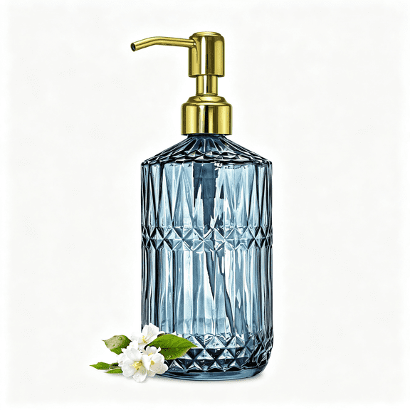 ACDANC 18Oz Blue Glass Soap Dispenser with Golden Pump,Refillable Bathroom Soap Dispenser with Thick Glass,Clear Kitchen Soap Dispenser for Dish Soap,Hand Soap,Lotion.(Blue)